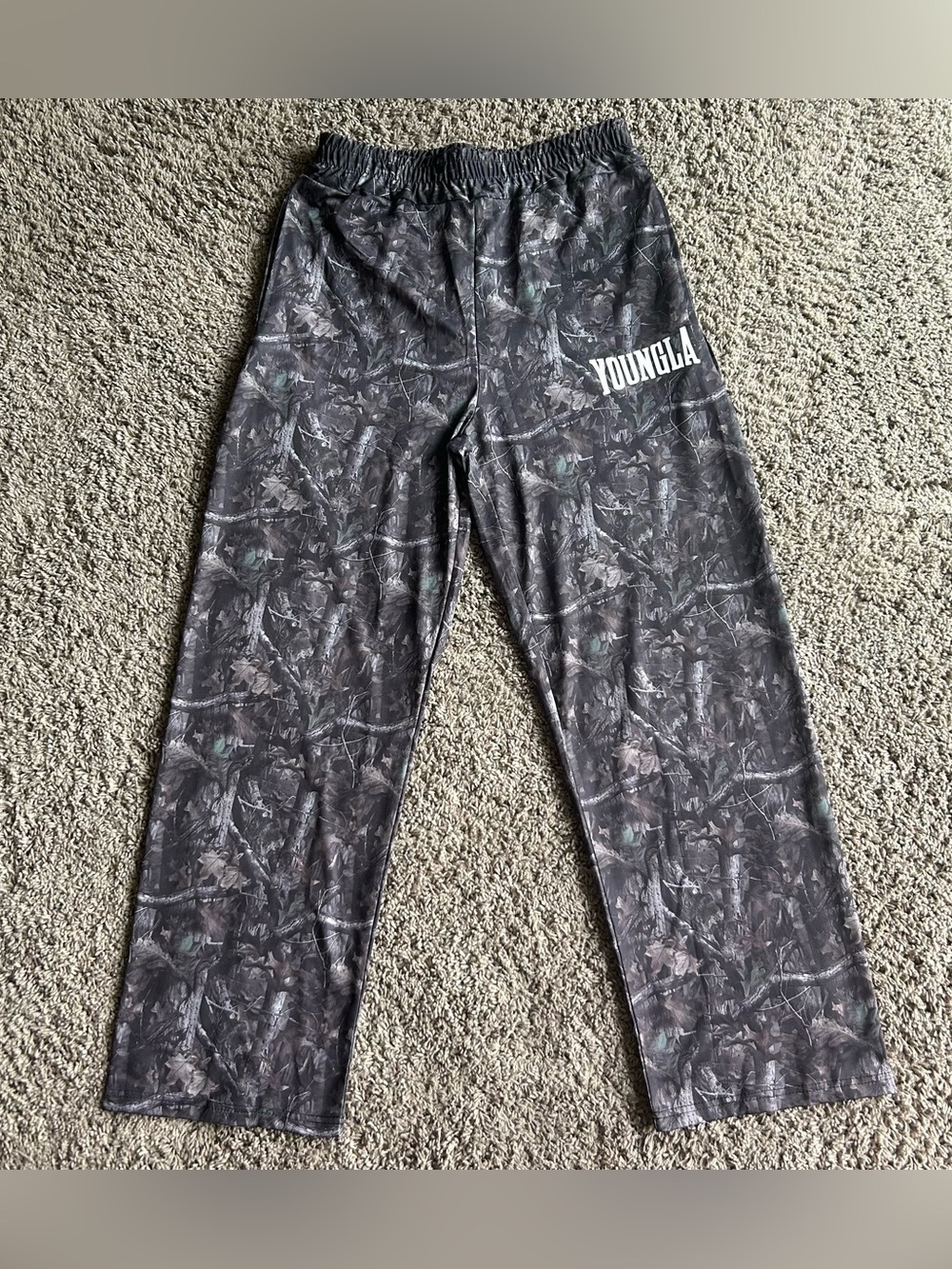 YoungLA 2133 Camo Baggy Sweatpants Mens Large 29" Dark Tree Forest Leaf Wide Leg